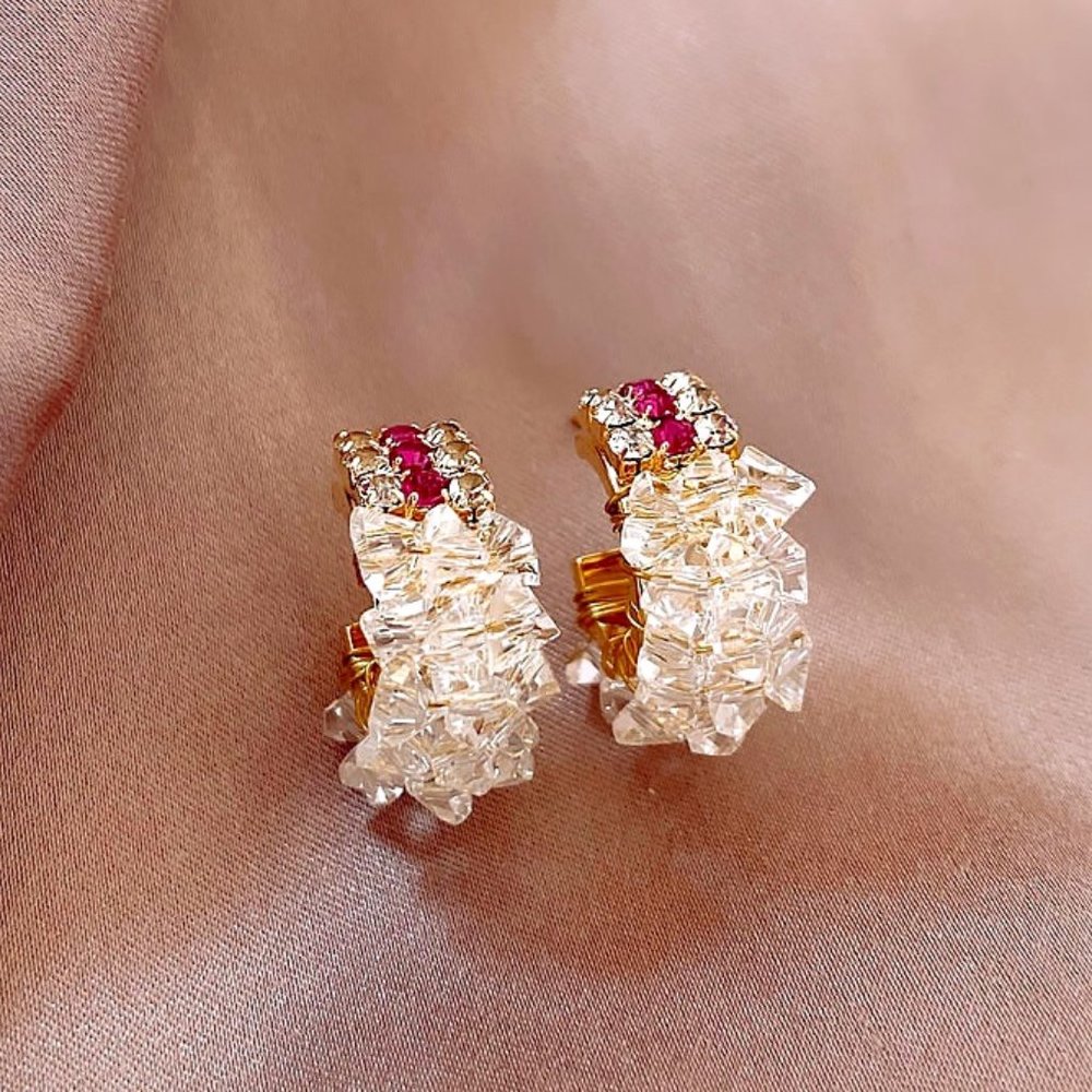 GOLICC White Crystal Round Earrings